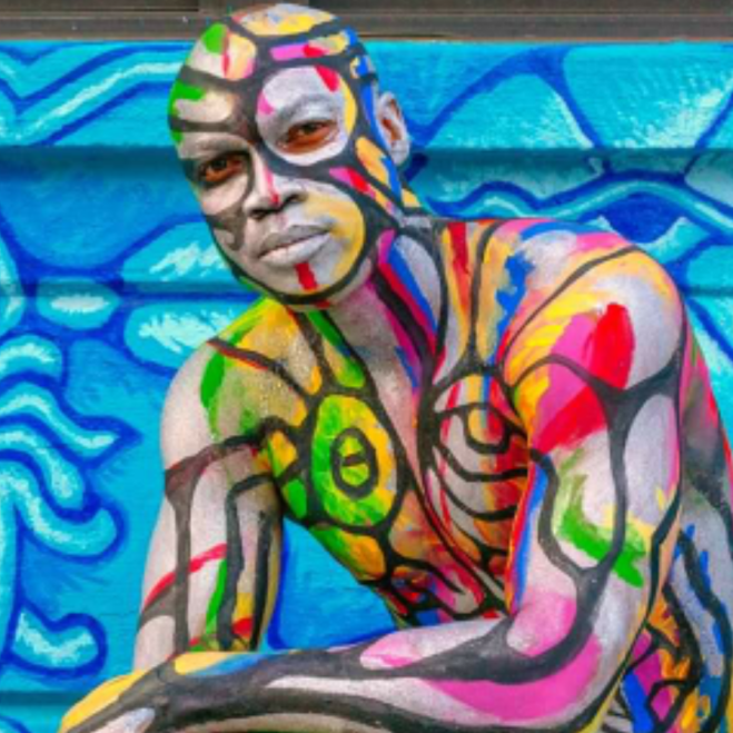 Body painted model and mural by Andy Golub